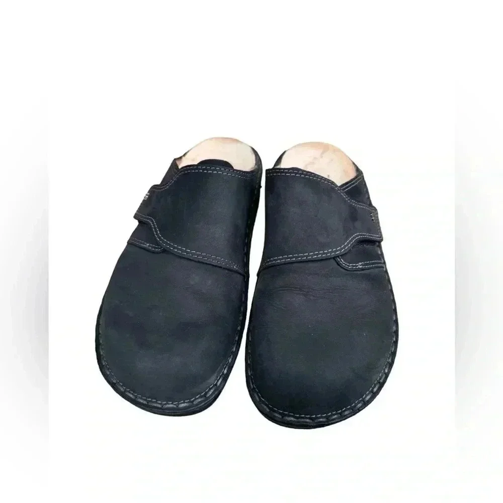 FINN COMFORT Men’s Black Venice Leather Mule Shoes Size EUR 42